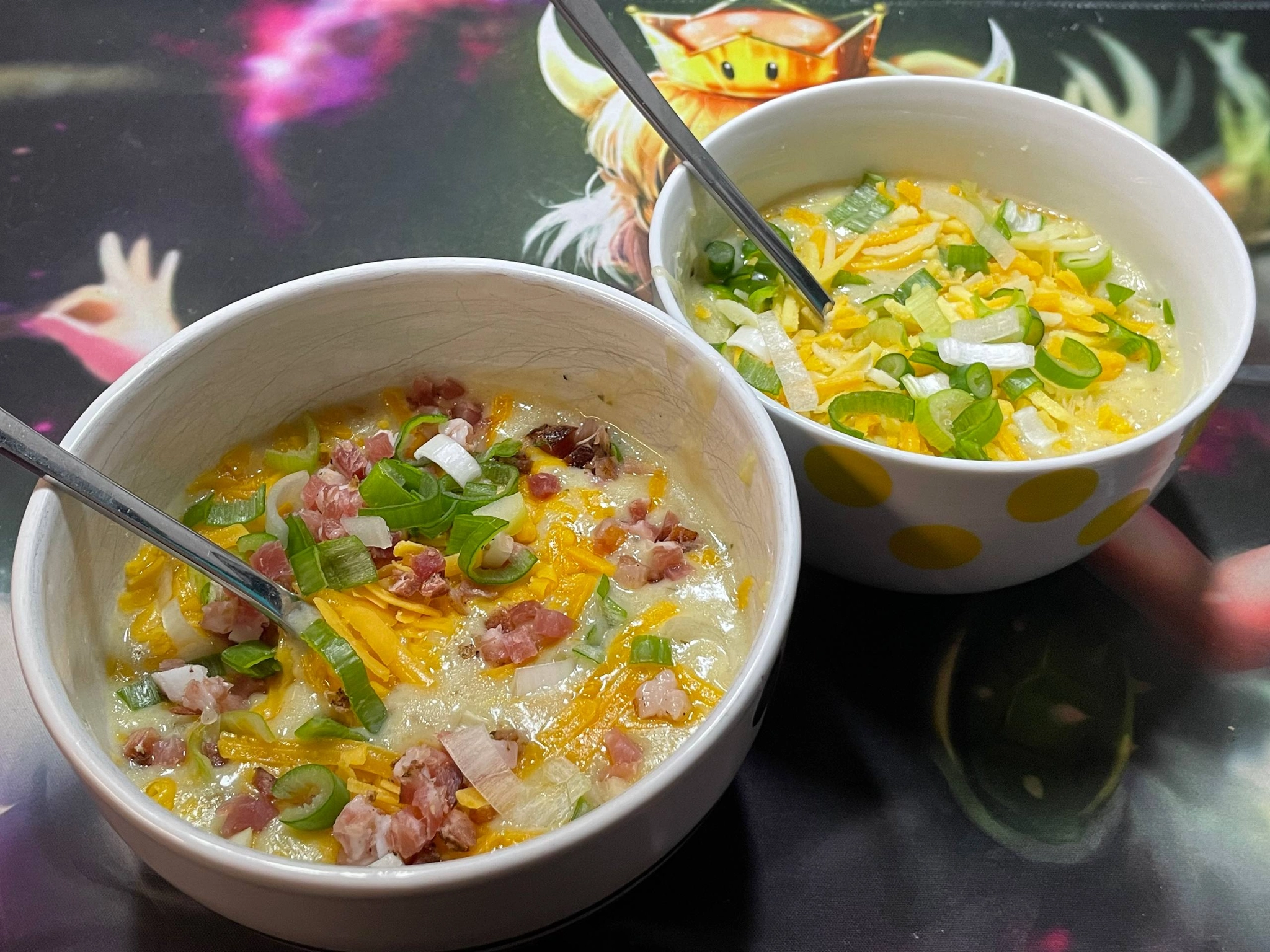 both soups side by side for comparison